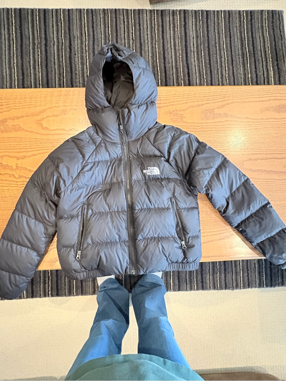 The North Face Wonens Black Hooded Cropped Puffer Jacket